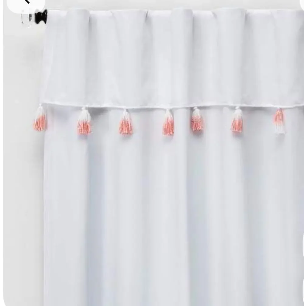 PILLOWFORT Pair of Pink Ombré Tassel Blackout White Curtain Panels 84”L X 42”W